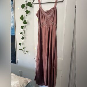 Anthropologie Blush Satin Lace Chemise